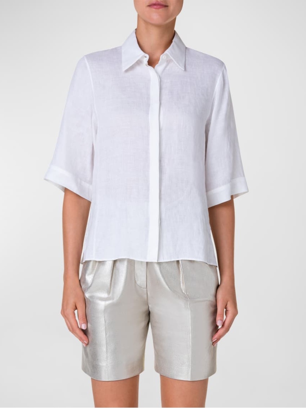 AKRIS 100% linen white Button-Front Linen Blouse
